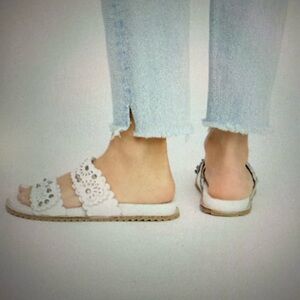Free People White Spellbound Footbed Stud Embellished Leather Slide Sandals